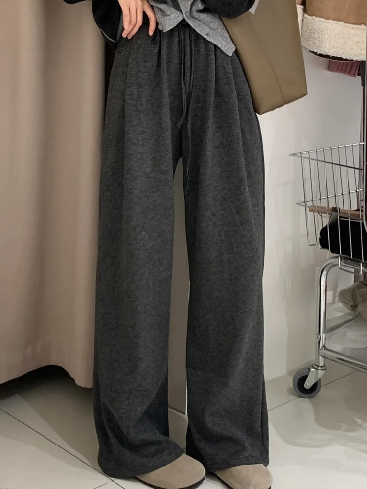 Plus Size Loose Wide-Leg Pants for Women, Slimming Long Sweatpants in Dark Gray, 2025 Trendy Lazy Style Plus Size Loose Wide-Leg Pants for Women, Slimming Long Sweatpants in Dark Gray, 2025 Trendy Lazy Style