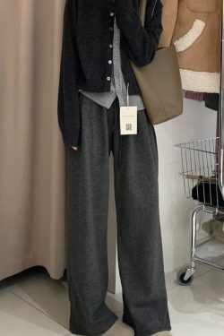 Plus Size Loose Wide-Leg Pants for Women, Slimming Long Sweatpants in Dark Gray, 2025 Trendy Lazy Style