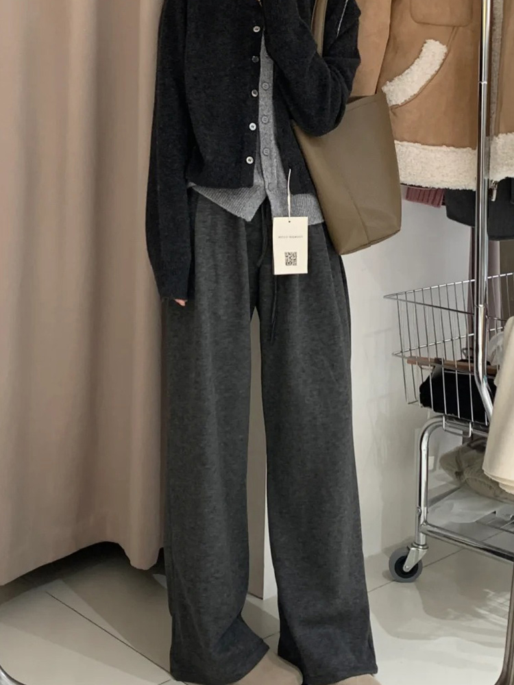 Plus Size Loose Wide-Leg Pants for Women, Slimming Long Sweatpants in Dark Gray, 2025 Trendy Lazy Style Plus Size Loose Wide-Leg Pants for Women, Slimming Long Sweatpants in Dark Gray, 2025 Trendy Lazy Style