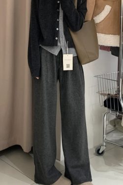 Plus Size Loose Wide-Leg Pants for Women, Slimming Long Sweatpants in Dark Gray, 2025 Trendy Lazy Style