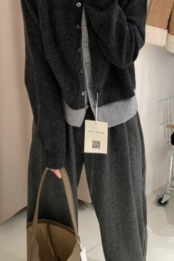Plus Size Loose Wide-Leg Pants for Women, Slimming Long Sweatpants in Dark Gray, 2025 Trendy Lazy Style
