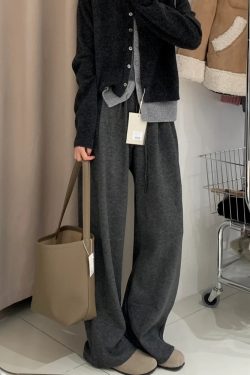 Plus Size Loose Wide-Leg Pants for Women, Slimming Long Sweatpants in Dark Gray, 2025 Trendy Lazy Style