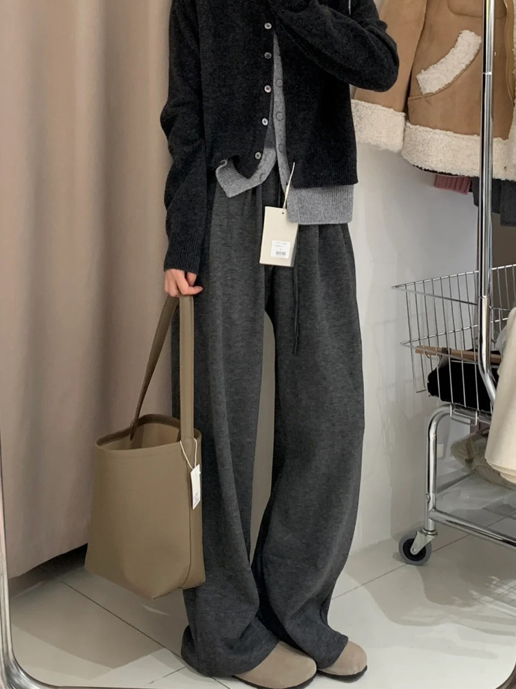 Plus Size Loose Wide-Leg Pants for Women, Slimming Long Sweatpants in Dark Gray, 2025 Trendy Lazy Style Plus Size Loose Wide-Leg Pants for Women, Slimming Long Sweatpants in Dark Gray, 2025 Trendy Lazy Style