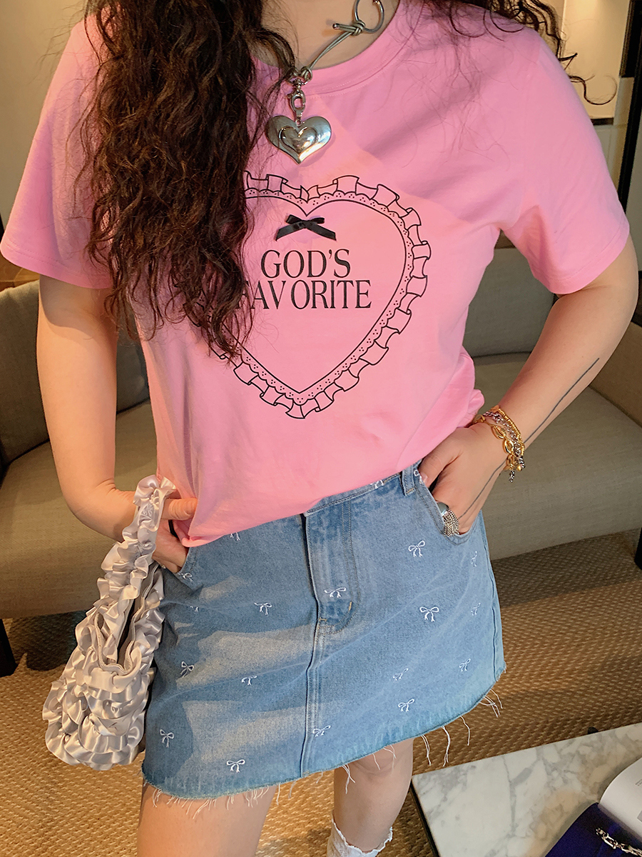 Plus Size Love Heart Bow Short Sleeve T-shirt for Women - Unique Beautiful Design - Spring/Summer 2025 - Y2K Korean Style Fashion Plus Size Love Heart Bow Short Sleeve T-shirt for Women - Unique Beautiful Design - Spring/Summer 2025 - Y2K Korean Style Fashion