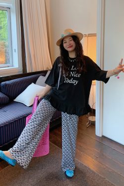 Plus Size Love Heart Print Casual Pants for Women - Lightweight Summer Style 2025