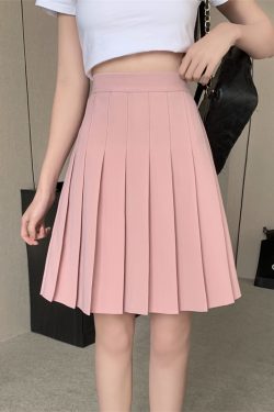 Plus Size Mid-Length Pink Pleated Skirt for Women, High-Waisted A-Line Design, Flattering College Style for Summer