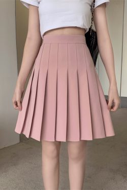 Plus Size Mid-Length Pink Pleated Skirt for Women, High-Waisted A-Line Design, Flattering College Style for Summer