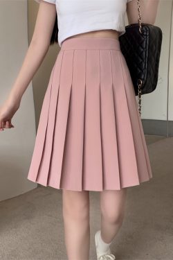 Plus Size Mid-Length Pink Pleated Skirt for Women, High-Waisted A-Line Design, Flattering College Style for Summer