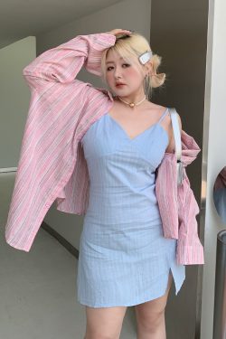 Plus Size Minimalist Oversized Striped Shirt Jacket - Breathable Sun Protection for Fresh Summer Style