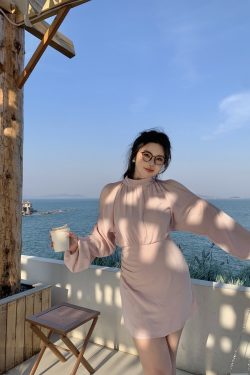 Plus Size Off-Shoulder Halter Long Sleeve Shirt Dress in Pure Desire Style - Trendy Chubby Fit, Fashionable Everyday Wear