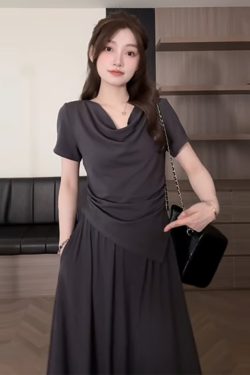 Plus Size Off-Shoulder Short Sleeve T-Shirt and Skirt Two-Piece Set for Women, Casual Summer Outfit, Slimming Fashionable Style