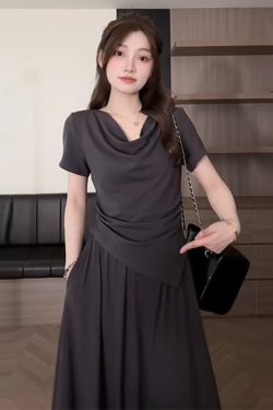 Plus Size Off-Shoulder Short Sleeve T-Shirt and Skirt Two-Piece Set for Women, Casual Summer Outfit, Slimming Fashionable Style