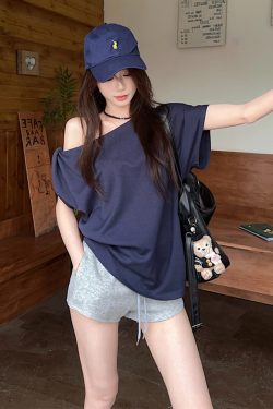 Plus Size Off-Shoulder Short Sleeve T-Shirt for Women - Summer Sweet & Spicy Loose Fit with Twist Detail, Flattering Design