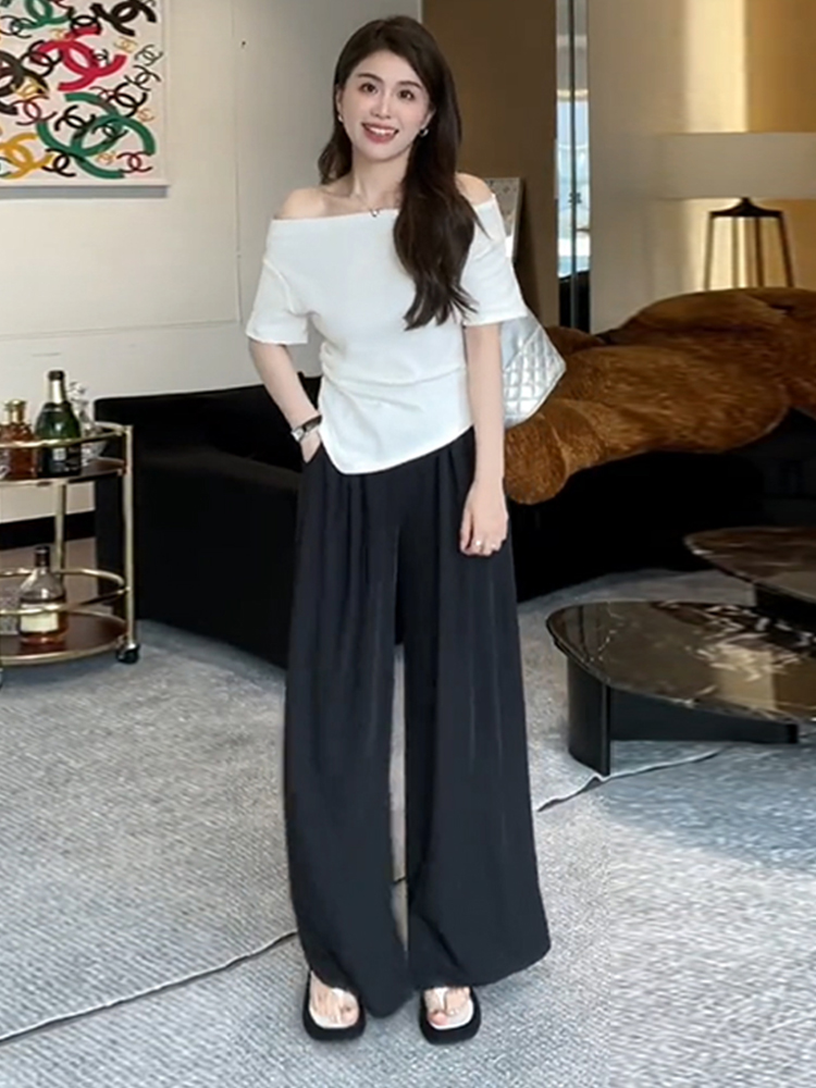 Plus-Size One-Shoulder Short Sleeve T-Shirt for Women - Spicy Girl Irregular Collarbone Summer Top, Slim Fit, Trendy Temperament Style Plus-Size One-Shoulder Short Sleeve T-Shirt for Women - Spicy Girl Irregular Collarbone Summer Top, Slim Fit, Trendy Temperament Style