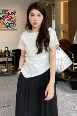 Plus-Size One-Shoulder Short Sleeve T-Shirt for Women - Spicy Girl Irregular Collarbone Summer Top, Slim Fit, Trendy Temperament Style