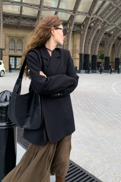 Plus Size Oversized Black Suit Jacket for Women, Casual Loose Blazer with High-End Feel, Spring Autumn 2025 Fashion