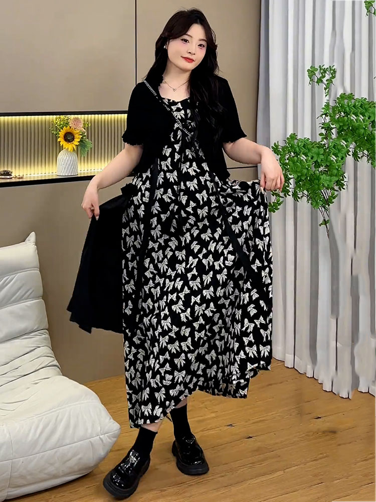 Plus Size Oversized Summer Cover-Up Outfit for Women - Short Sleeve Cardigan with Printed Camisole Dress Plus Size Oversized Summer Cover-Up Outfit for Women - Short Sleeve Cardigan with Printed Camisole Dress