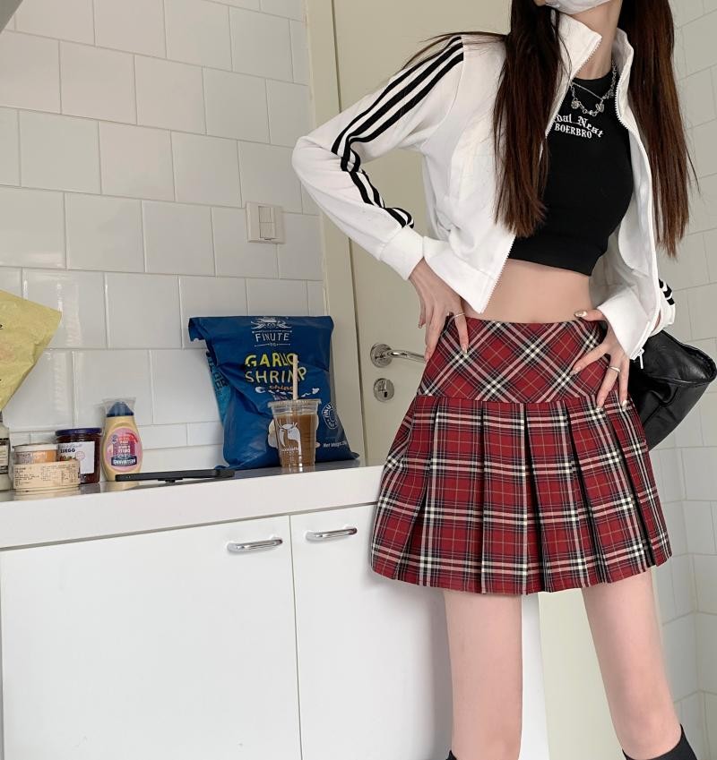 Plus-Size Pink Plaid High-Waisted Pleated Midi Skirt - Women's Summer Checkered A-Line Skirt with Slim Fit for Trendy Style Plus-Size Pink Plaid High-Waisted Pleated Midi Skirt - Women's Summer Checkered A-Line Skirt with Slim Fit for Trendy Style