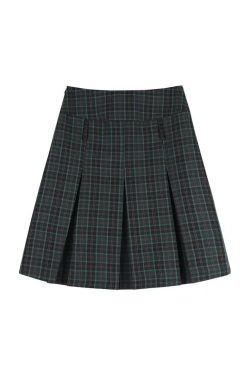 Plus-Size Plaid A-Line Pleated Skirt for Women - Mid-Length Checkered Spring/Summer College Style Skirt