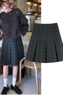 Plus-Size Plaid A-Line Pleated Skirt for Women - Mid-Length Checkered Spring/Summer College Style Skirt