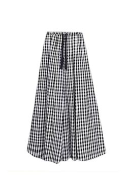 Plus Size Plaid Summer Skirt Pants for Curvy Women, Slimming Wide-Leg Flowy Trousers, Casual 2025 Fashion