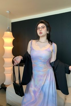 Plus Size Pleated Camisole Dress with Flowing Straps - Mesh Elastic Waist for Summer Beach Vacation, Island Style, Relaxed Fit