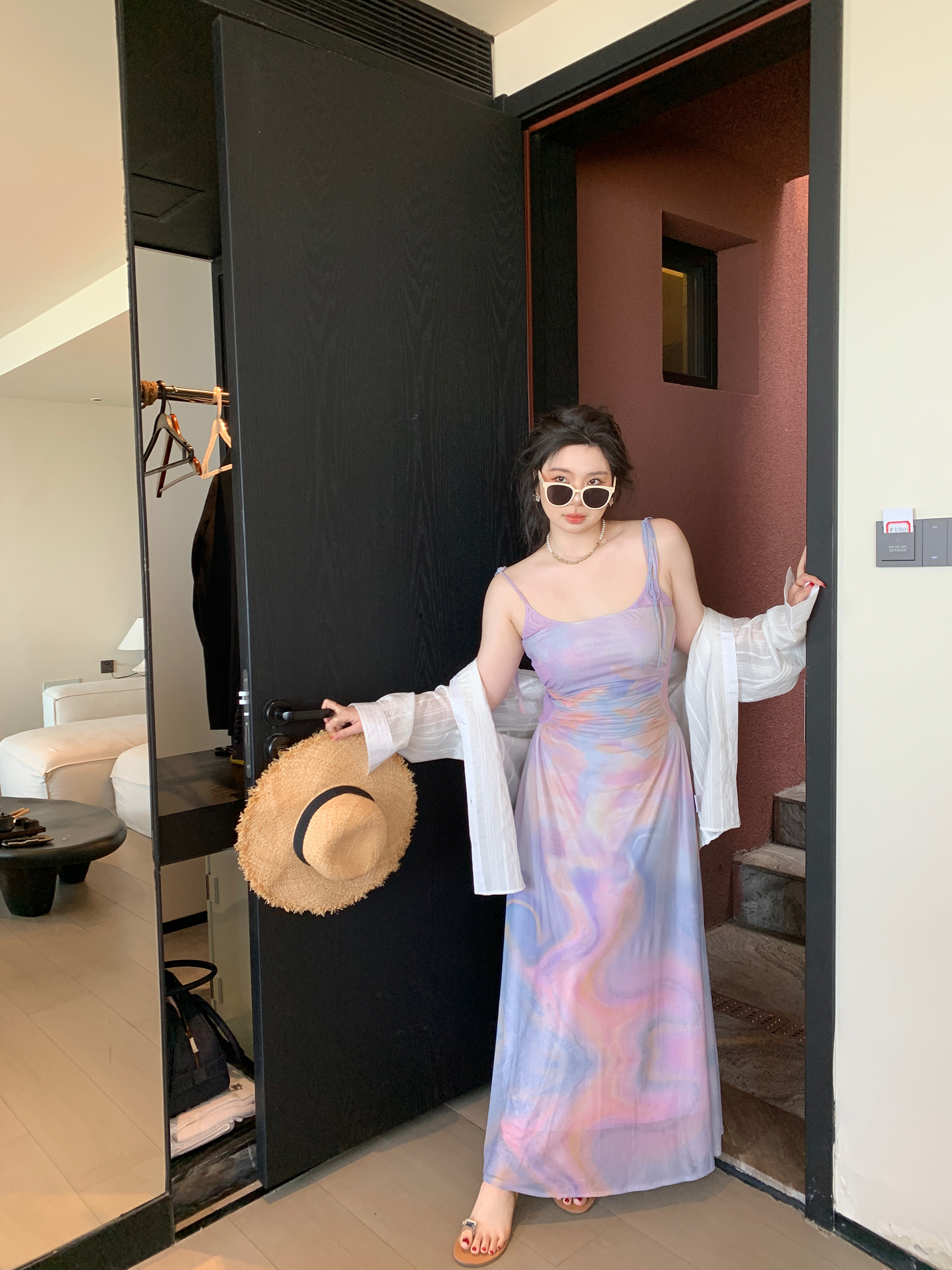 Plus Size Pleated Camisole Dress with Flowing Straps - Mesh Elastic Waist for Summer Beach Vacation, Island Style, Relaxed Fit Plus Size Pleated Camisole Dress with Flowing Straps - Mesh Elastic Waist for Summer Beach Vacation, Island Style, Relaxed Fit