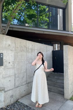 Plus-Size Polka Dot Dress with Spaghetti Straps, Snow-Topped Black Chocolate Design, Waist-Cinching, French Elegance, High-End Style