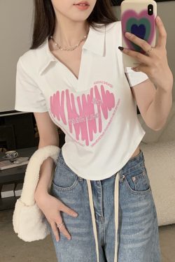 Plus Size Printed Polo Collar Short Sleeve T-Shirt for Women - Summer Slim Fit Top, Flattering Design, Belly Coverage, Sweet and Spicy Style