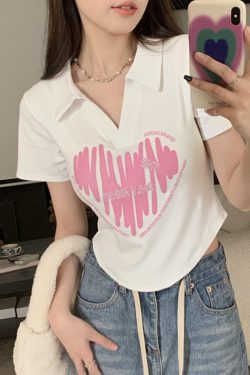 Plus Size Printed Polo Collar Short Sleeve T-Shirt for Women - Summer Slim Fit Top, Flattering Design, Belly Coverage, Sweet and Spicy Style