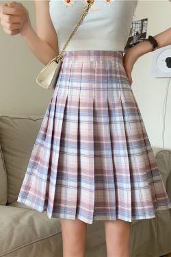 Plus Size Purple Plaid Pleated Midi Skirt for Women - High-Waisted A-Line College Style
