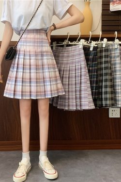 Plus Size Purple Plaid Pleated Midi Skirt for Women - High-Waisted A-Line College Style