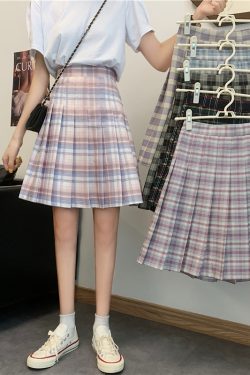 Plus Size Purple Plaid Pleated Midi Skirt for Women - High-Waisted A-Line College Style