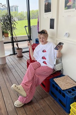 Plus Size Red Plaid Loose Long Pants – Versatile Casual Summer Trousers for Y2K and 90s Inspired Style