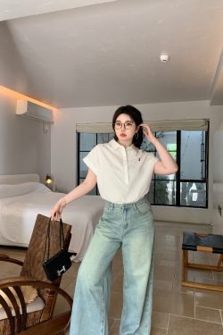 Plus Size Relaxed Old Money Style Short Sleeve Shirt with Flutter Sleeves for High-Ranking Female Protagonists