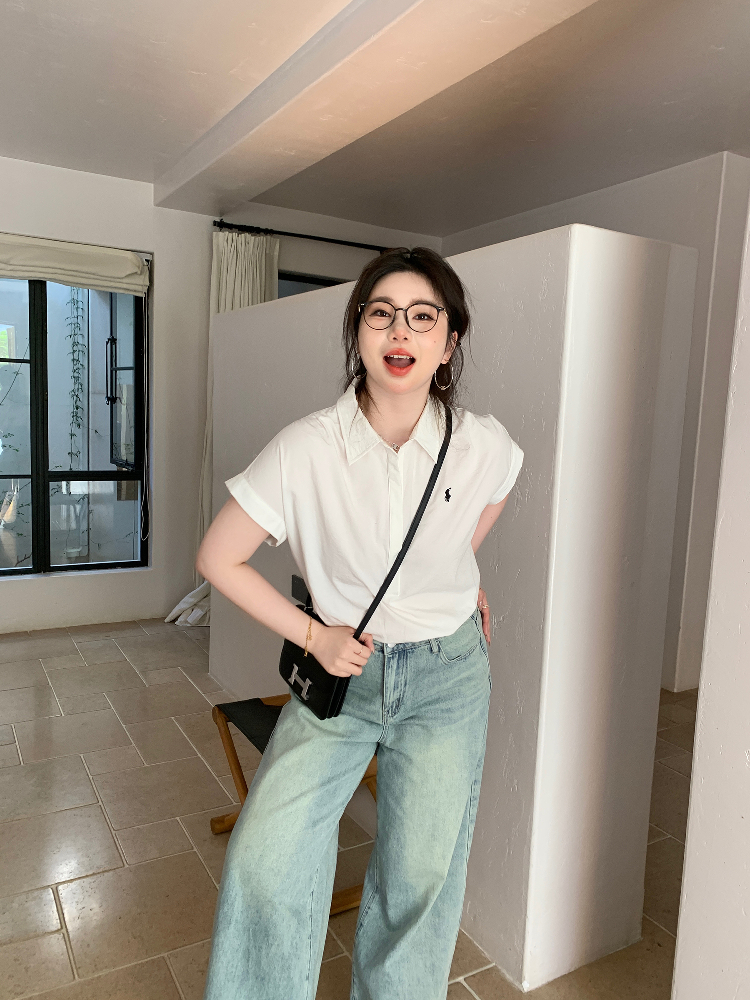 Plus Size Relaxed Old Money Style Short Sleeve Shirt with Flutter Sleeves for High-Ranking Female Protagonists Plus Size Relaxed Old Money Style Short Sleeve Shirt with Flutter Sleeves for High-Ranking Female Protagonists