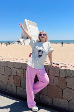 Plus Size Retro Barbie Pink Sweatpants for Women - Loose Fit Casual Street Style Long Pants