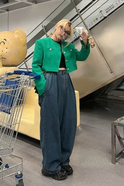 Plus Size Retro High-Waisted Button Straight-Leg Wide-Leg Pants - Casual Slimming Women's Jeans for Y2K and Vintage Style