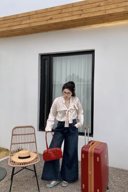 Plus Size Retro Red Polka Dot Shirt with Bow Tie - Hong Kong Style Holiday Top for Chubby Girls, Vintage 90s Fashion