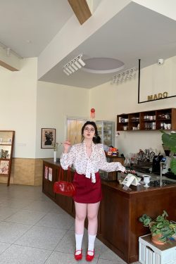 Plus Size Retro Red Polka Dot Shirt with Bow Tie - Hong Kong Style Holiday Top for Chubby Girls, Vintage 90s Fashion