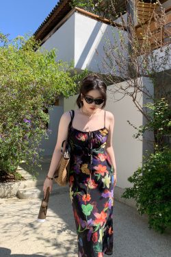 Plus Size Retro Tropical Floral Print Sling Dress - Slightly Chubby Summer Style for a Chic City Look