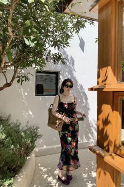 Plus Size Retro Tropical Floral Print Sling Dress - Slightly Chubby Summer Style for a Chic City Look