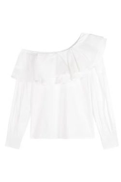 Plus Size Ruffled Off-Shoulder Long Sleeve White Top for Women, Autumn French Style, Flattering Design for Curvy Figures
