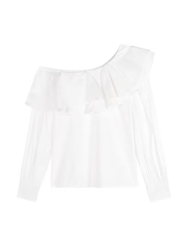 Plus Size Ruffled Off-Shoulder Long Sleeve White Top for Women, Autumn French Style, Flattering Design for Curvy Figures Plus Size Ruffled Off-Shoulder Long Sleeve White Top for Women, Autumn French Style, Flattering Design for Curvy Figures