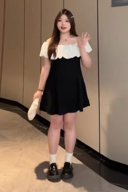 Plus-Size Ruffled Off-Shoulder Sexy Birthday Dress - Fitted Summer Style for Curvy Women, Slimming Aristocratic Look