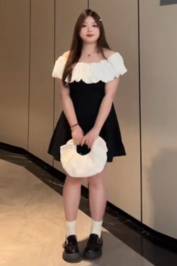 Plus-Size Ruffled Off-Shoulder Sexy Birthday Dress - Fitted Summer Style for Curvy Women, Slimming Aristocratic Look