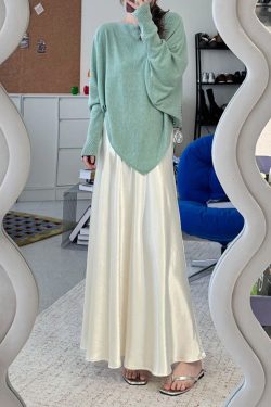 Plus-Size Satin A-Line Midi Skirt for Women - Flattering Mermaid Shape, 2025 New Style, Chic and Elegant Fashion