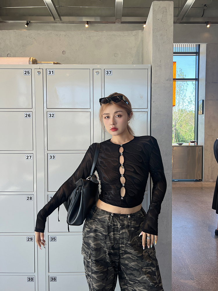 Plus Size Sexy Hollow Out Long Sleeve T-Shirt - Retro Autumn Style, Trendy Hot Girl Base Top Plus Size Sexy Hollow Out Long Sleeve T-Shirt - Retro Autumn Style, Trendy Hot Girl Base Top