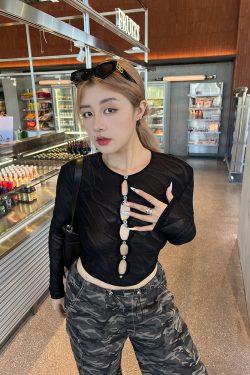 Plus Size Sexy Hollow Out Long Sleeve T-Shirt - Retro Autumn Style, Trendy Hot Girl Base Top