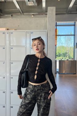 Plus Size Sexy Hollow Out Long Sleeve T-Shirt - Retro Autumn Style, Trendy Hot Girl Base Top